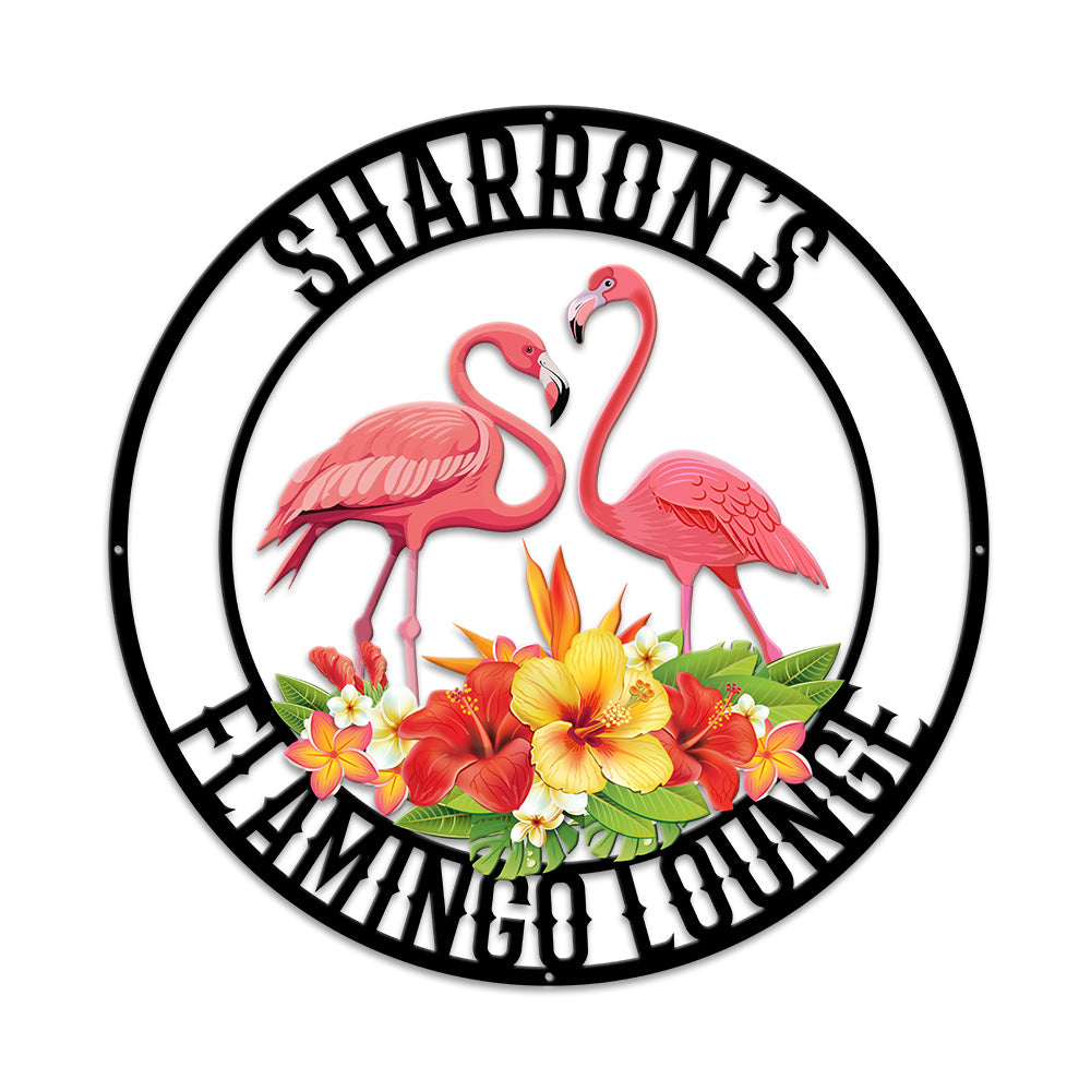 MeMate Flamingo Lounge Signs, Flamingo House Metal Sign, Personalized Flamingo Tropical Sign, Flamingo House Outdoor Décor, Flamingo Metal Sign Housewarming Gift for Family Friend