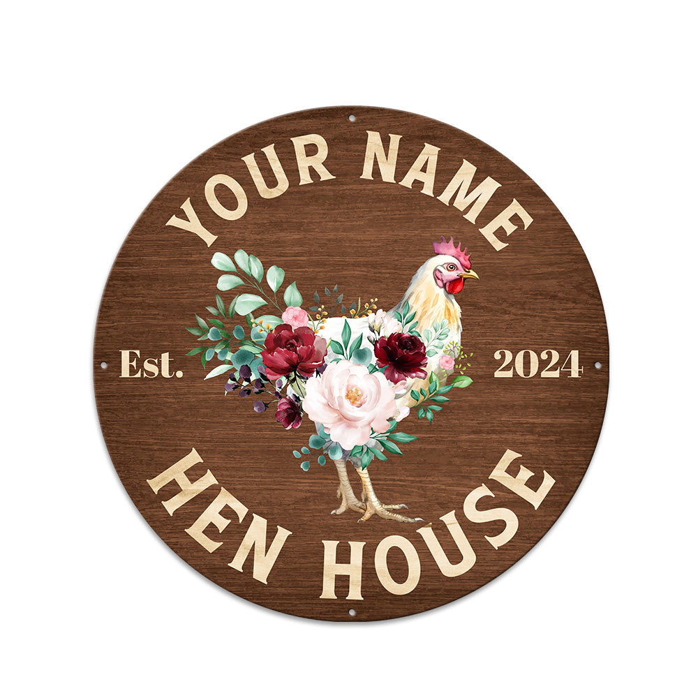 MeMate Chicken Coop Signs for Farmhouse Decoration, Hen House Decor, Metal Signs Outdoor Decor, Personalized Name Sign for Chicken Coops, 8-24 inches Large Metal Sign, Farm Sign, Housewarming Gifts
