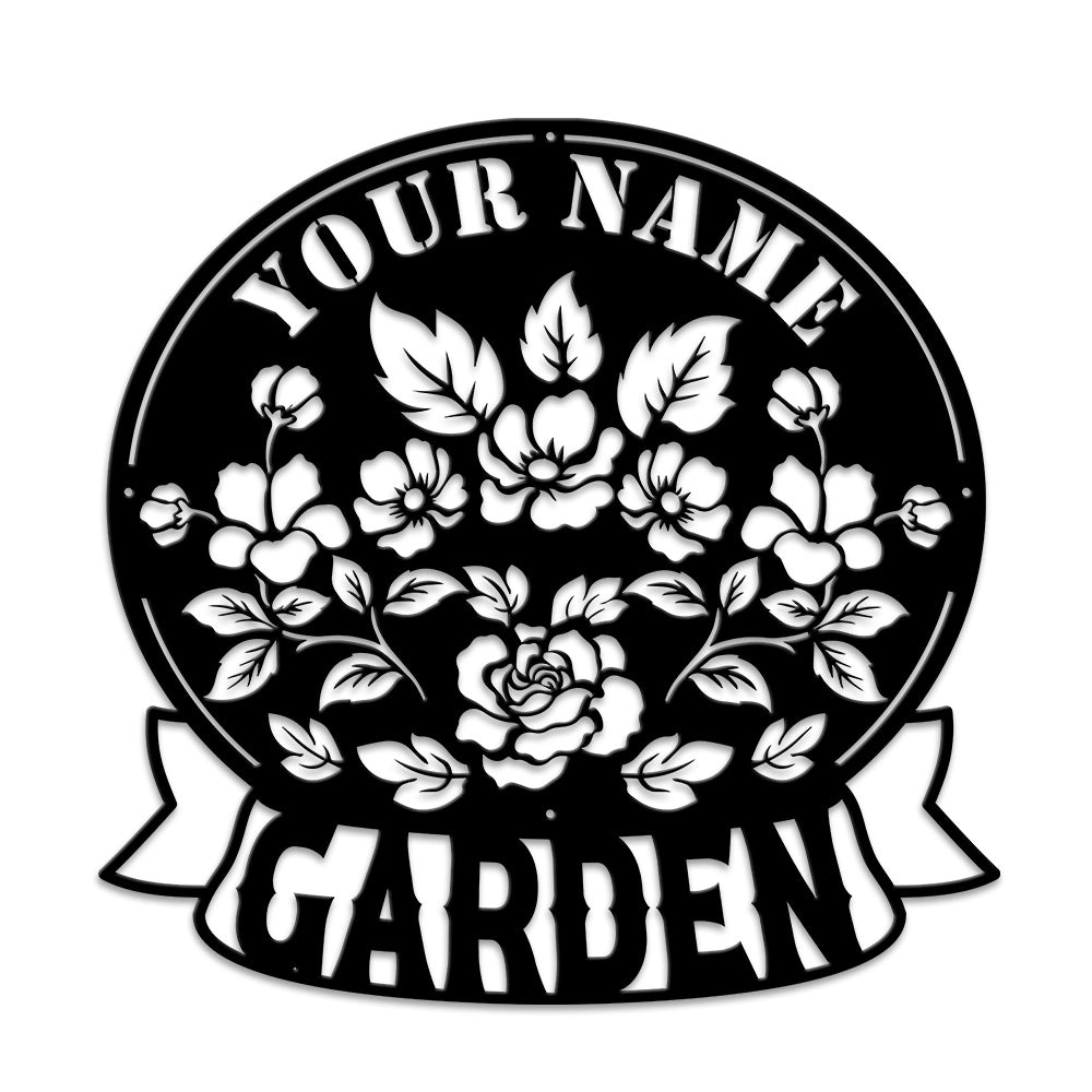 MeMate Flowers Garden Sign, Custom Name Sign Metal for Flowers Lovers, Garden Sign to Personalize, Flowers Art Decorations, Personalized Flowers Sign, 8-24 inches Large Metal Sign, Housewarming Gifts