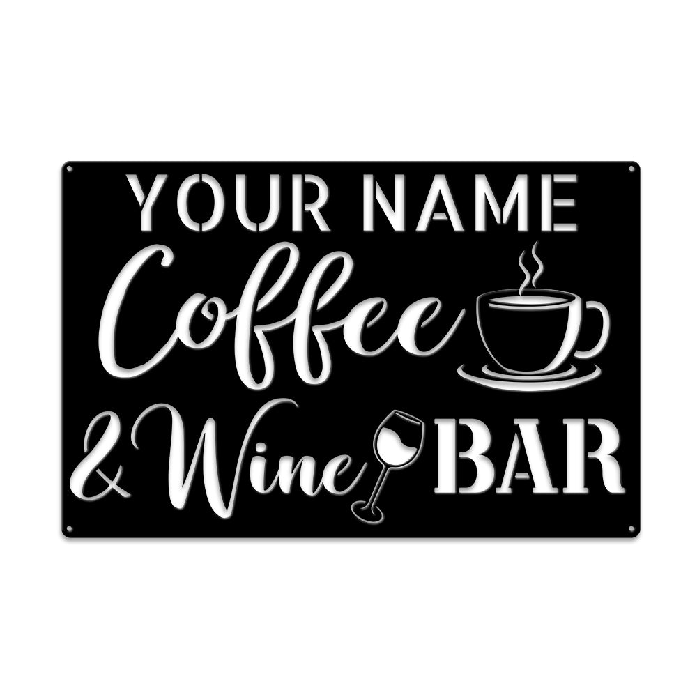 MeMate Coffee & Wine Bar Sign for Bar Decoration, Outdoor Bar Decor, Personalized Metal Sign for Coffee & Bar, Custom Name Signs for Coffee Bar, Large Metal Sign for Outside, Home Bar Gifts