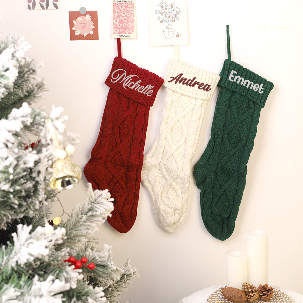 MeMate Christmas Stockings 2024, Embroidered Christmas Stocking, Personalized Christmas Stocking with Name, Custom Knitted Stockings, Family Christmas Stockings, Holiday Stockings