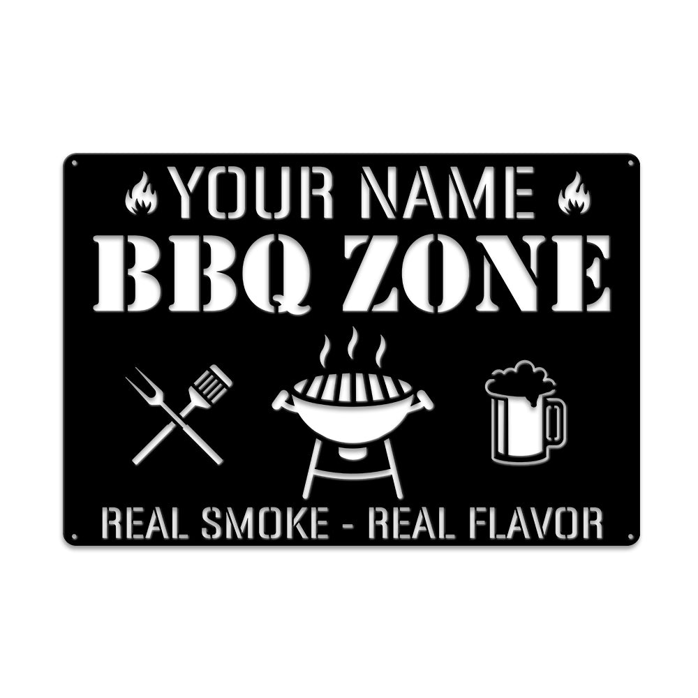 MeMate Metal BBQ Signs, Personalized Barbecue Metal Signs Kitchen Decor, Grill Sign to Personalize, Custom Name Outdoor Plaques, Rustic Decorations for Man Cave
