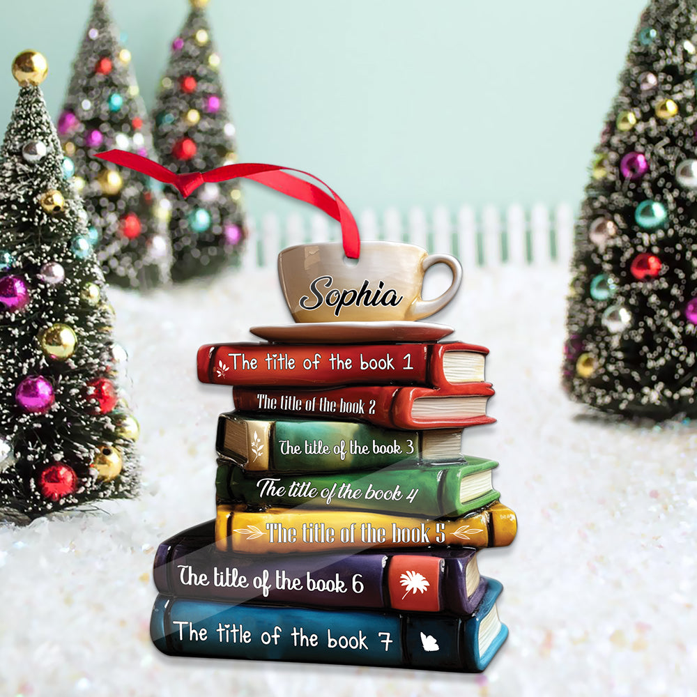 MeMate Personalized Book Ornament, Custom Name and Books Title, Flat Printed Acrylic Ornament Not 3D, Booklovers Ornament, Book Christmas Ornaments Keepsake Decoration for Book Club Family Friends