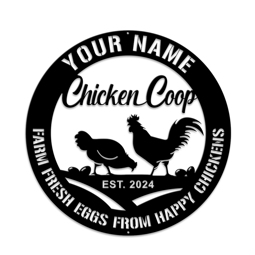 MeMate Chicken Coop Signs for Farmhouse Decoration, Hen House Decor, Metal Signs Outdoor Decor, Personalized Name Sign for Chicken Coops, 8-24 inches Large Metal Sign, Farm Sign, Housewarming Gifts