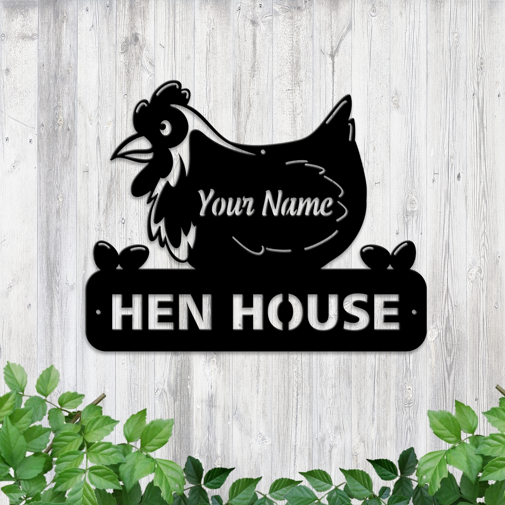 MeMate Hen House Outdoor Décor, Chicken Coop Signs, Chicken Metal Sign, Personalized Name Outdoor Sign, Housewarming Gift for Family Friend