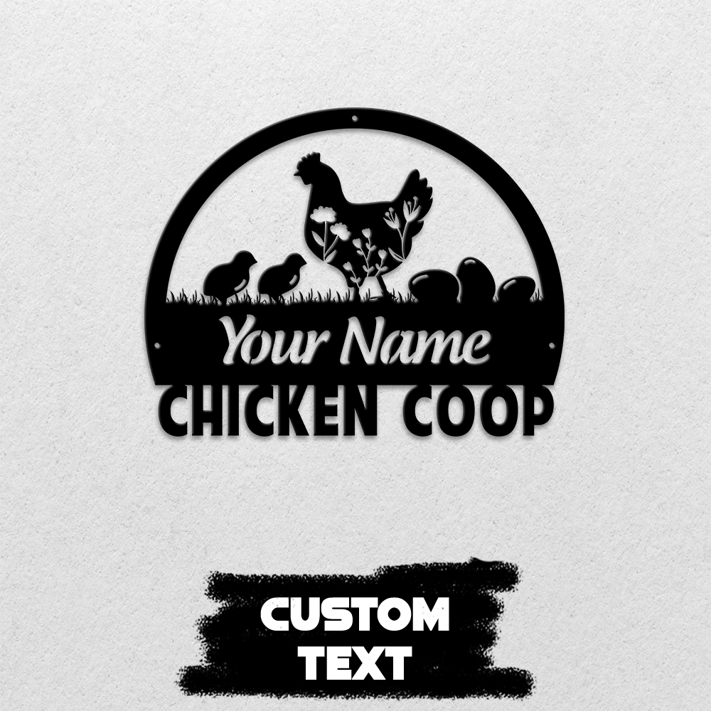 MeMate Chicken Coop Metal Sign, Hen House Outdoor Décor, Chicken Coop Signs, Personalized Name Outdoor Sign, Housewarming Gift for Family Friend