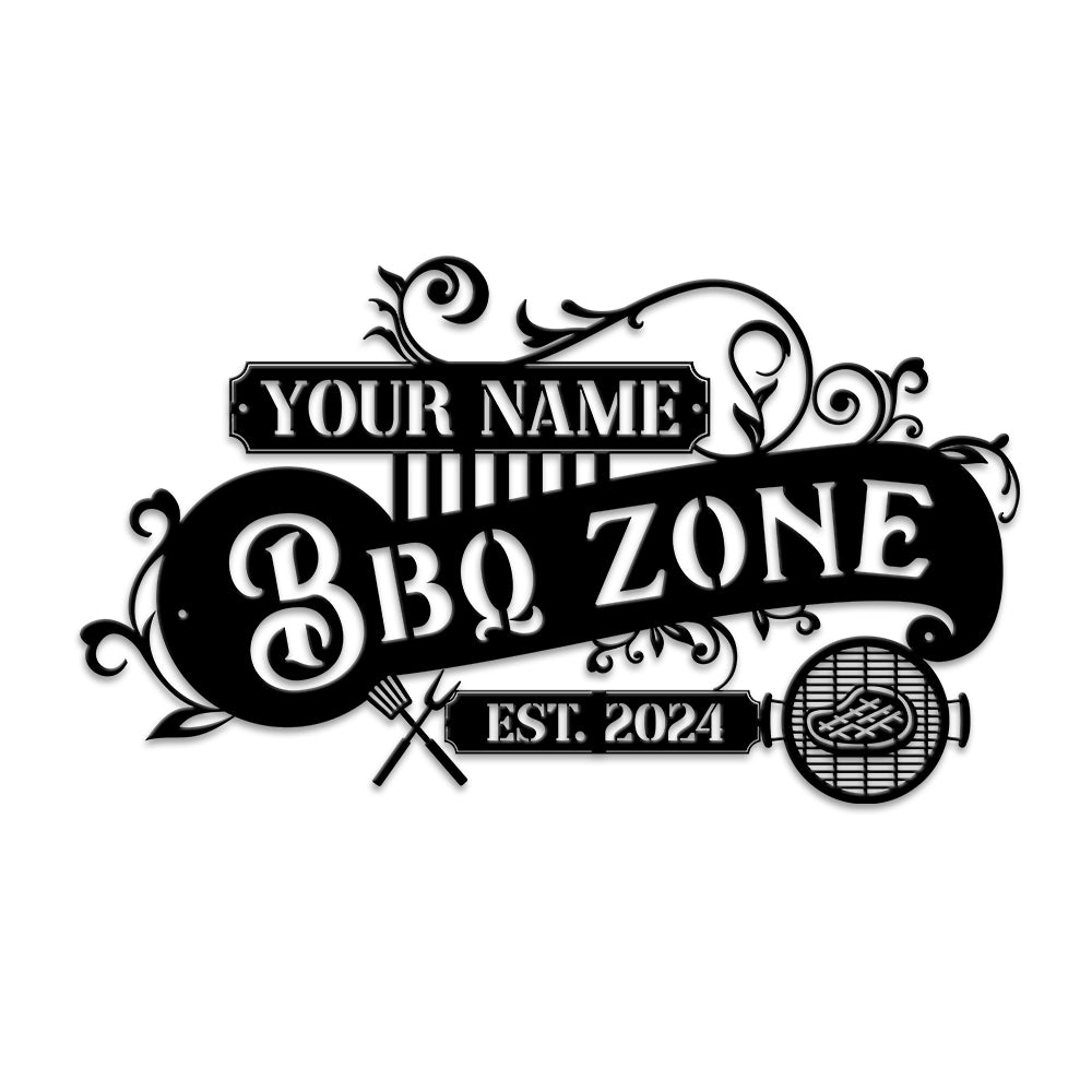 MeMate BBQ Signs, Grill Sign to Personalize, Personalized Barbecue Metal Signs Kitchen Decor, Custom Name Outdoor Plaques for Backyard, Patio, Porch, Deck