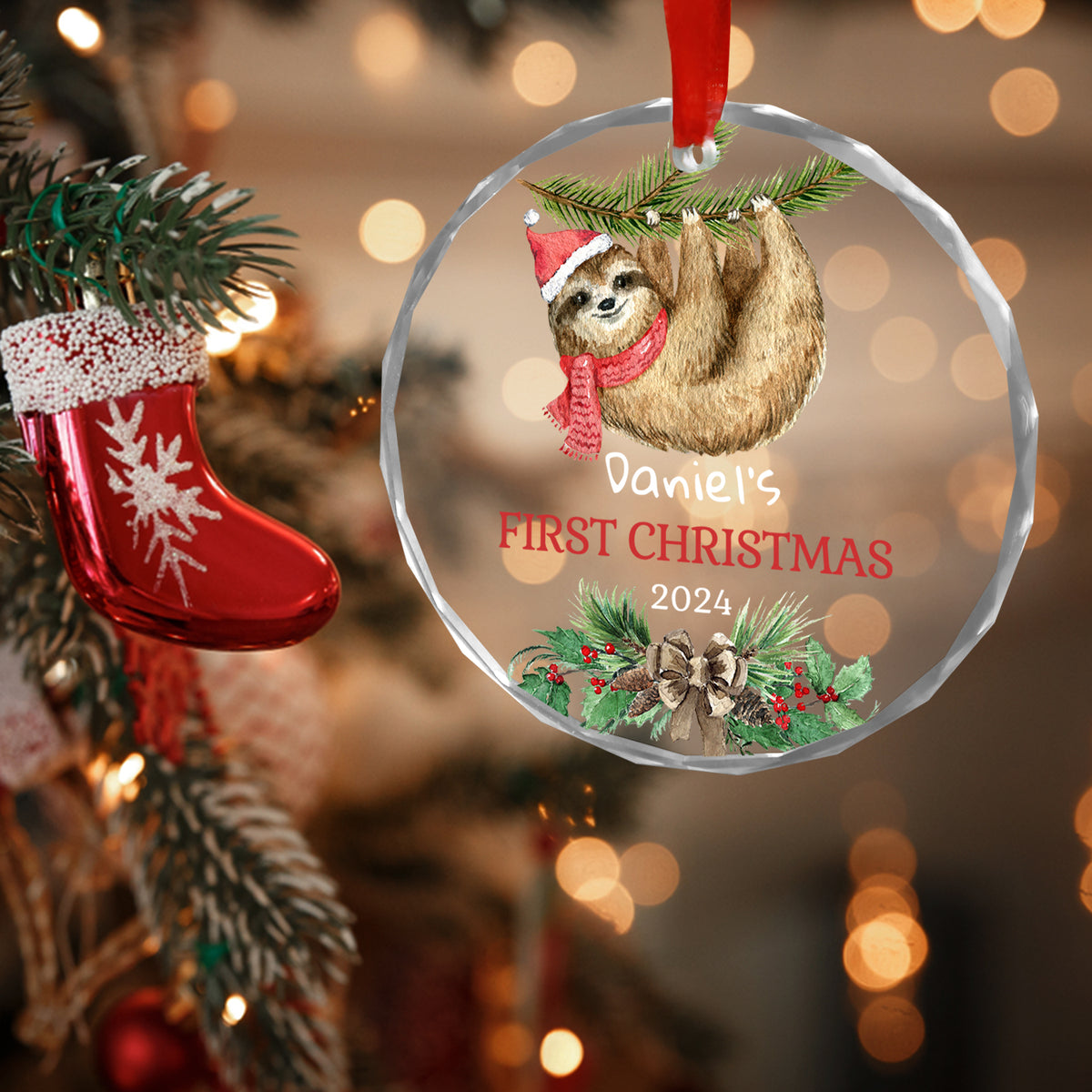 MeMate Baby's First Christmas Ornament 2024, Personalized Baby Ornaments with Name, Baby Ornament for Boys Girls, Christmas Baby Keepsakes for Newborn Infant Son Daughter