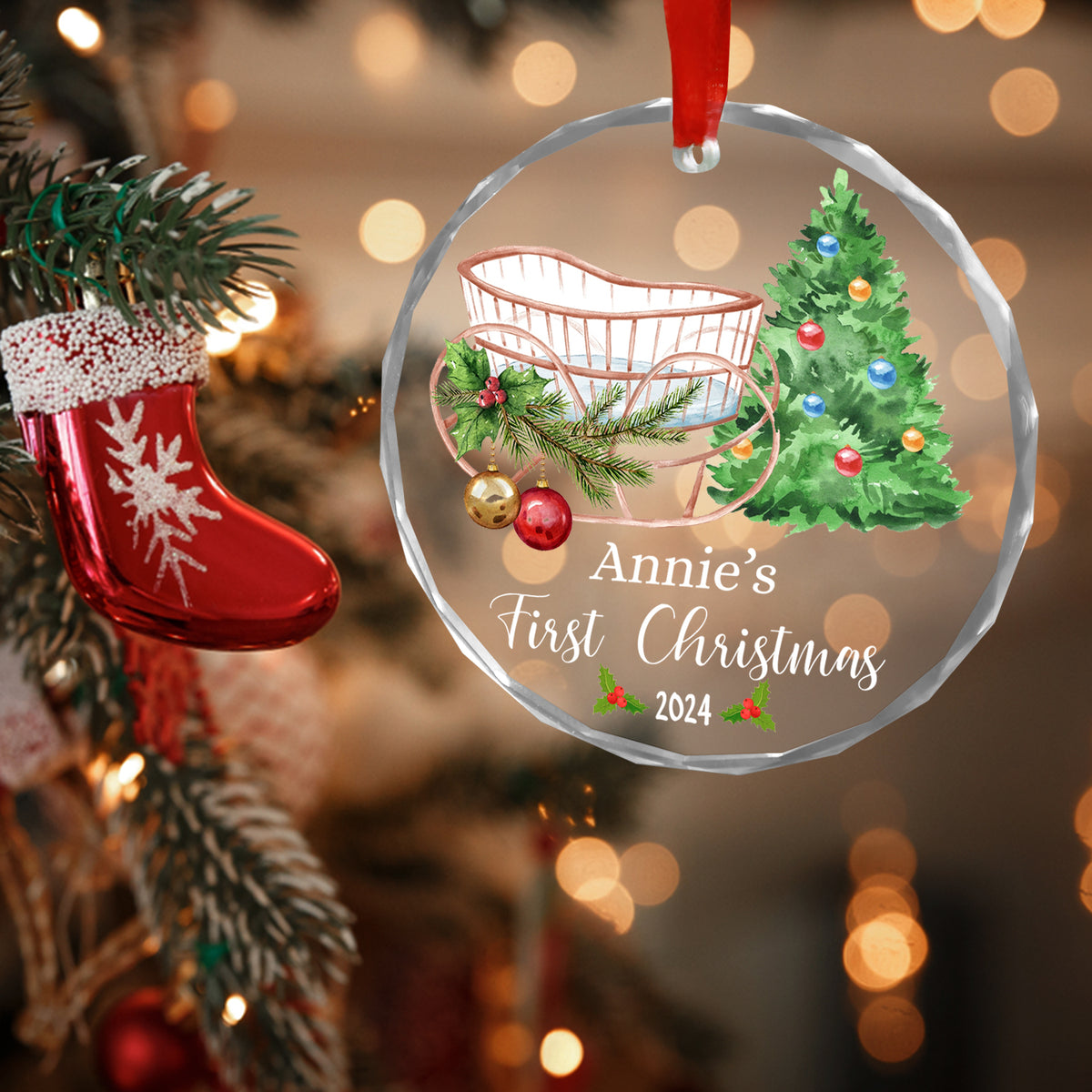 MeMate Baby's First Christmas Ornament 2024, Personalized Baby Ornaments with Name, Baby Ornament for Boys Girls, Christmas Baby Keepsakes for Newborn Infant Son Daughter