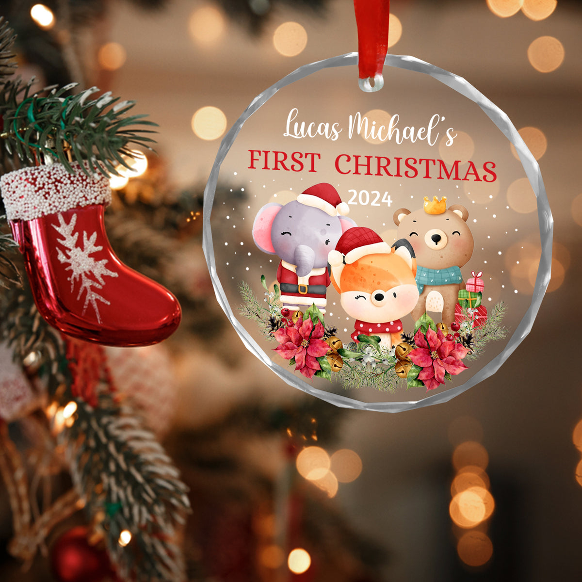 MeMate Baby's First Christmas Ornament 2024, Personalized Baby Ornaments with Name, Baby Ornament for Boys Girls, Christmas Baby Keepsakes for Newborn Infant Son Daughter