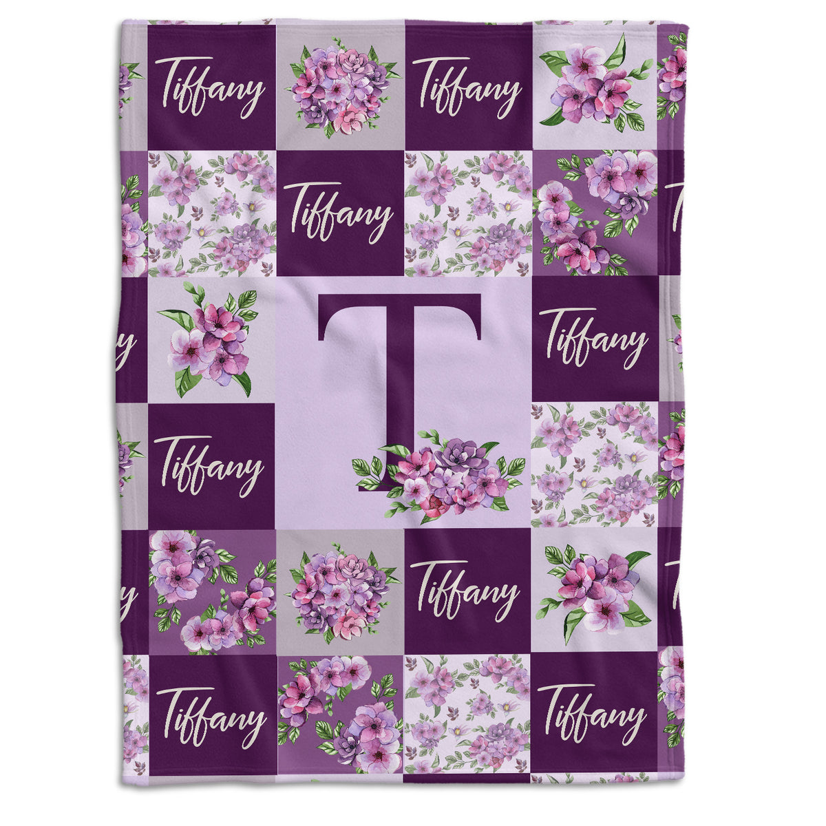 Purple Baby Blankets, Floral Baby Blankets Monogrammed, Personalized Baby Blankets, Custom Blanket with Name for Baby Girl, Flowers Fleece Blanket for Girls, Plush Blanket for Daughter Kids