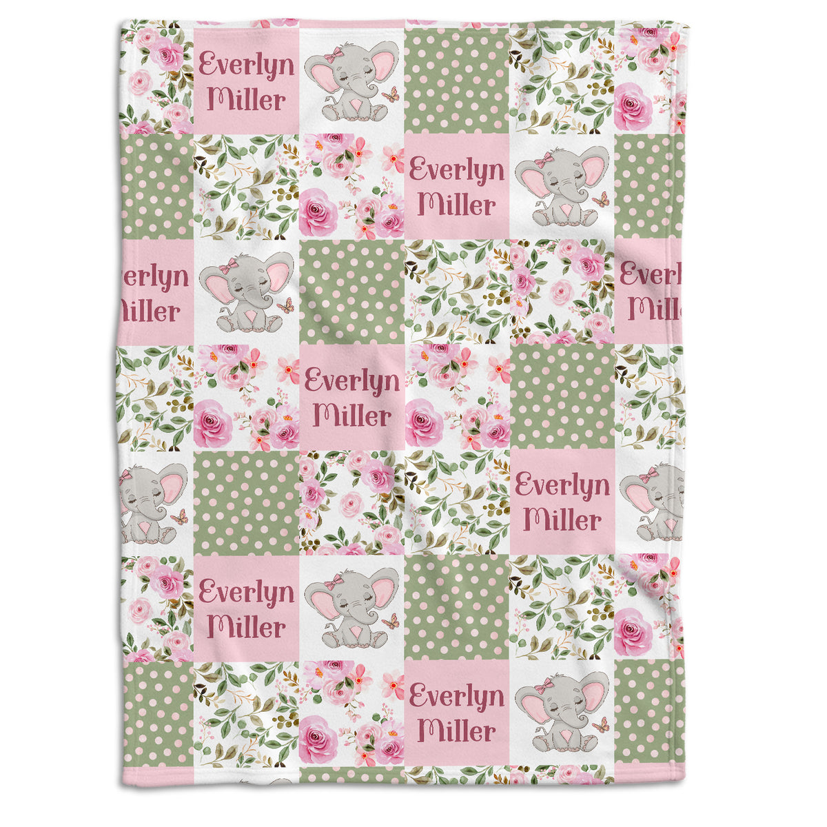 Elephant Baby Blankets, Personalized Baby Blankets for Girls, Baby Girl Swaddle Blanket, Custom Baby Elephant Blanket with Pink Flowers, Plush Blankets for Newborn Infant Daughter Granddaughter