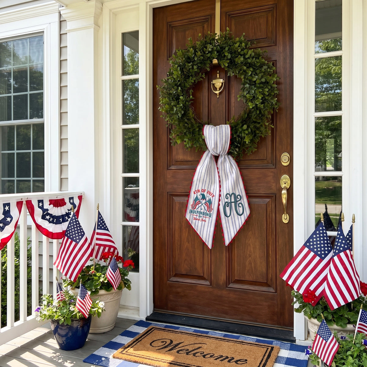 Personalized Embroidered American Flag Wreath Sash, Custom Monogram Door Sash, Monogram 4th of July Wreath Sash, American Flag Door Decor, 54x5 inches Sash