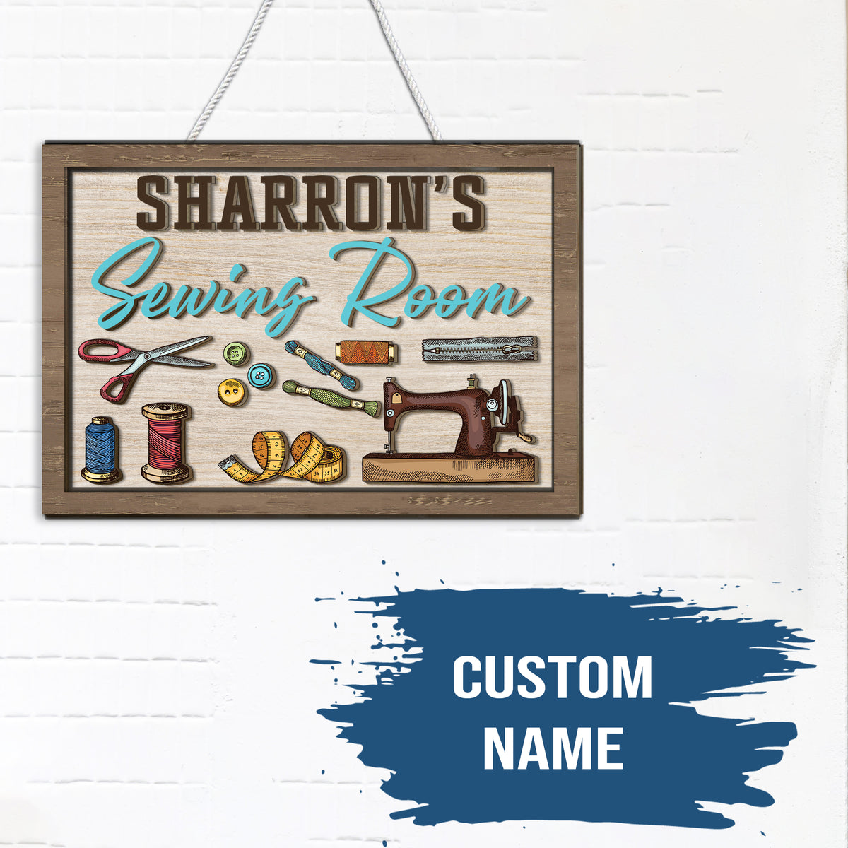MeMate Sewing Room Sign for Home Decor, Personalized Sewing Door Signs, Craft Room Decor 2 Layers Signs for Women, Vintage Plaque for Sewing Room, Retro Style Craft Room, Quilting Room Decoration…