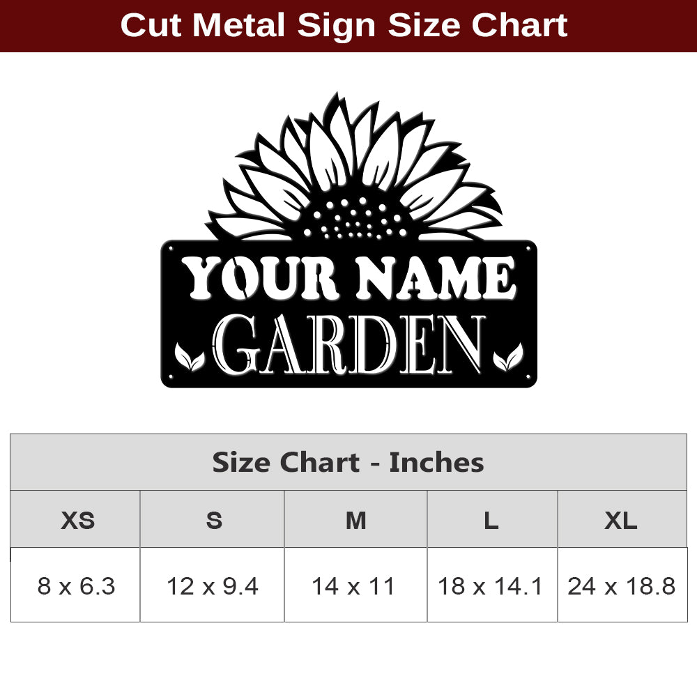 MeMate Personalized Metal Sign for Sunflower Garden, Custom Name Signs for Garden, Porch, Deck, Large Metal Garden Sign