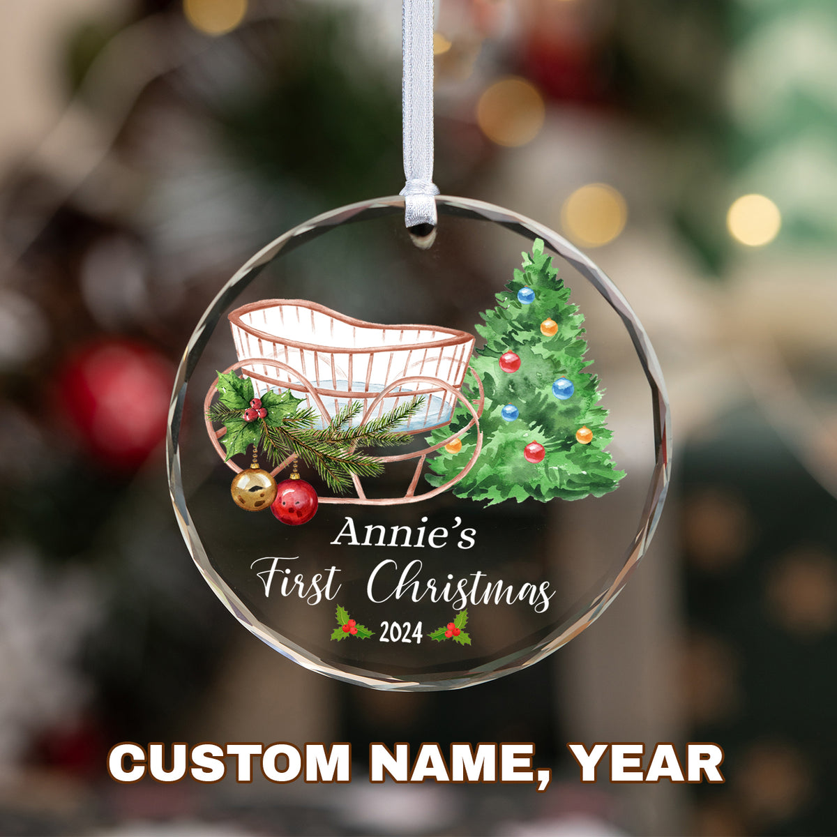 MeMate Baby's First Christmas Ornament 2024, Personalized Baby Ornaments with Name, Baby Ornament for Boys Girls, Christmas Baby Keepsakes for Newborn Infant Son Daughter