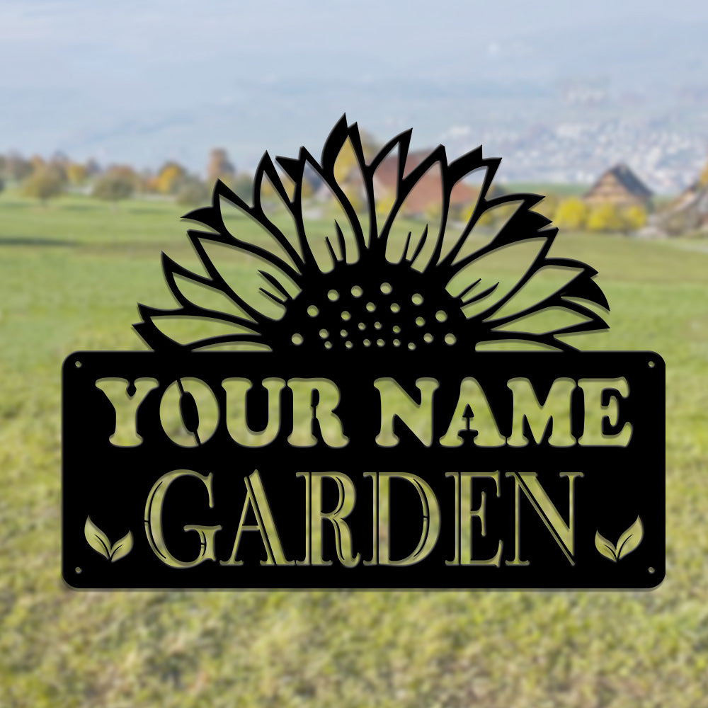 MeMate Personalized Metal Sign for Sunflower Garden, Custom Name Signs for Garden, Porch, Deck, Large Metal Garden Sign