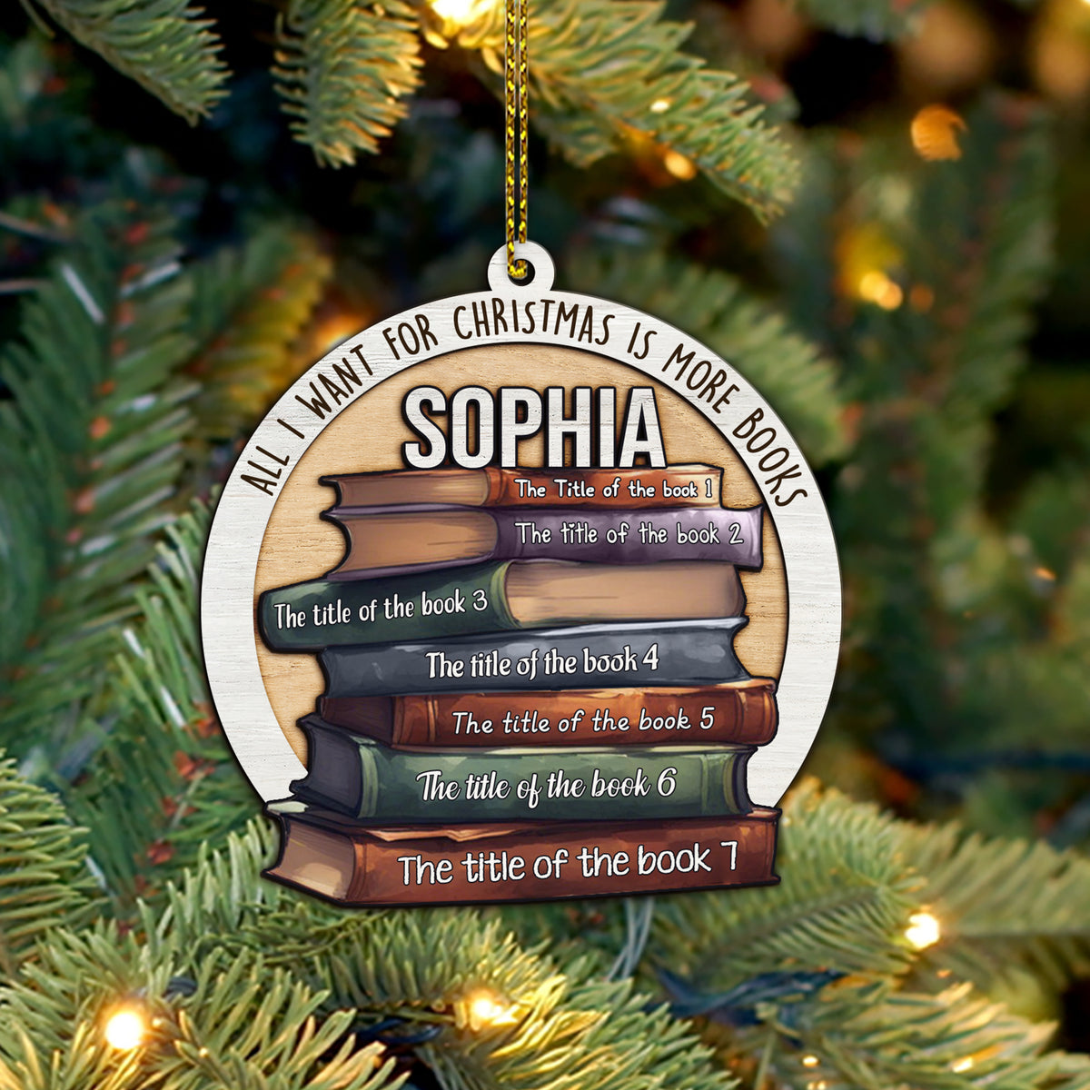 MeMate Book Lovers Christmas Ornament, Personalized Book Ornament, Custom Name Books Title, 3D Wooden 2 Layers Booklovers Ornament, Book Christmas Keepsake Decoration for Book Club Family Friends