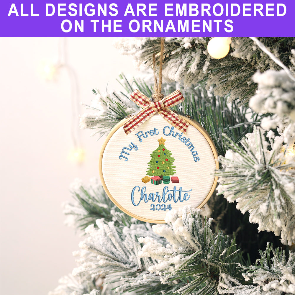MeMate EMBROIDERED Christmas Baby Ornaments, DIY First Christmas Ornament, Personalized Christmas Ornament, Hand Made Ornament with BOW, Personalized Baby Ornament 2024, Christmas Tree Décor, New Baby Gift