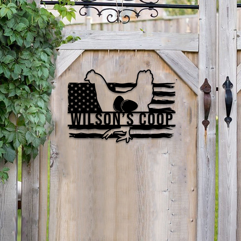 MeMate Chicken Coop Signs for Farmhouse Decoration, Hen House Decor, Metal Signs Outdoor Decor, Personalized Name Sign for Chicken Coops, 8-24 inches Large Metal Sign, Farm Sign, Housewarming Gifts
