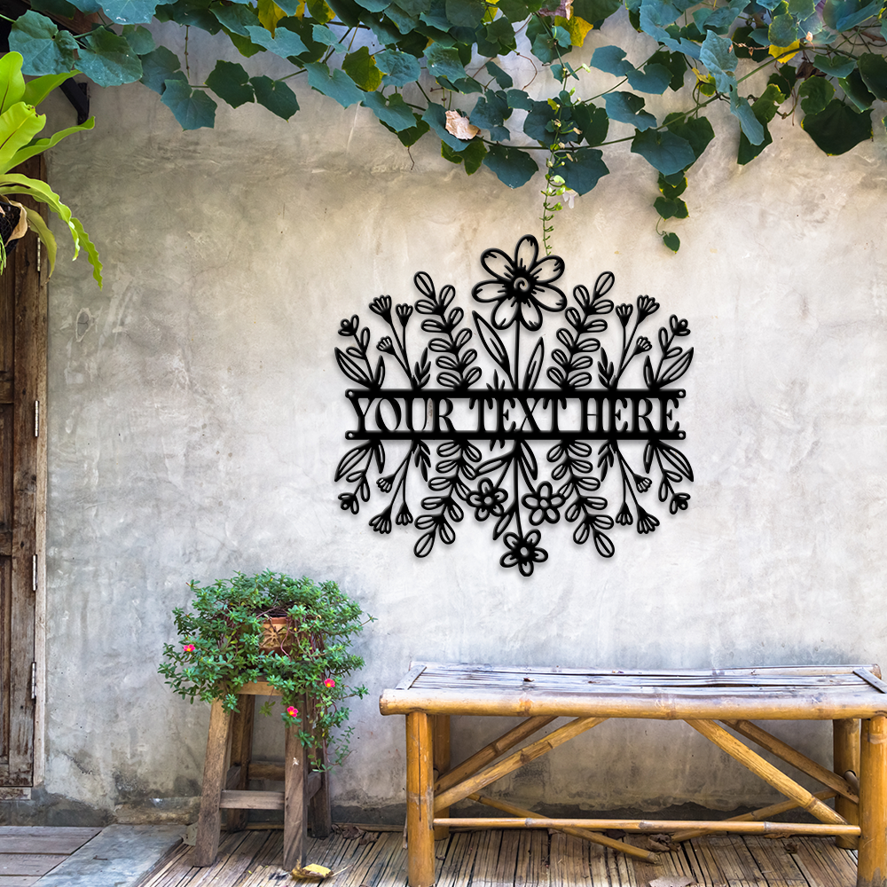 MeMate Flowers Garden Sign, Custom Name Sign Metal for Flowers Lovers, Garden Sign to Personalize, Flowers Art Decorations, Personalized Flowers Sign, 8-24 inches Large Metal Sign, Housewarming Gifts