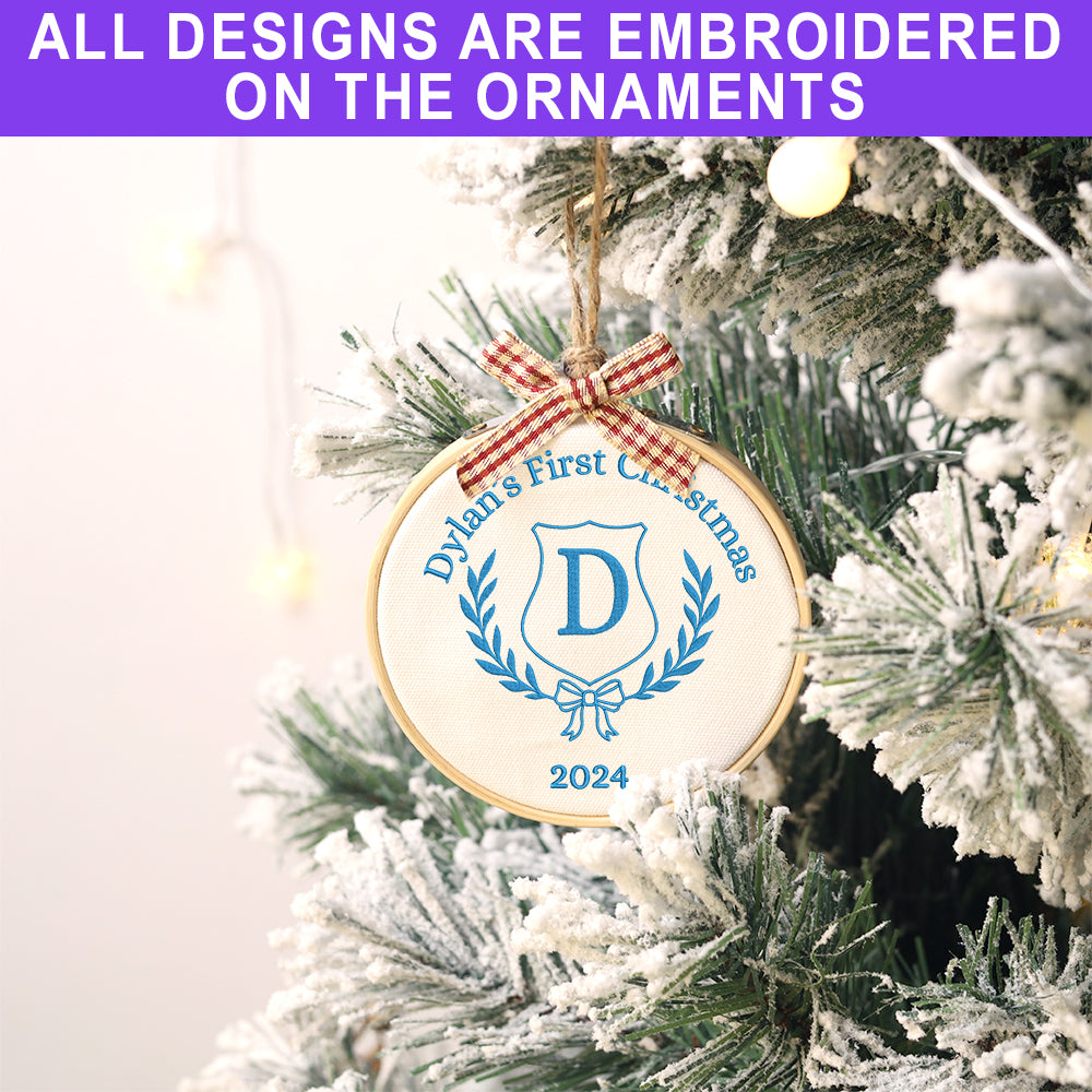 MeMate EMBROIDERED Christmas Baby Ornaments, DIY First Christmas Ornament, Personalized Christmas Ornament, Hand Made Ornament with BOW, Personalized Baby Ornament 2024, Christmas Tree Décor, New Baby Gift