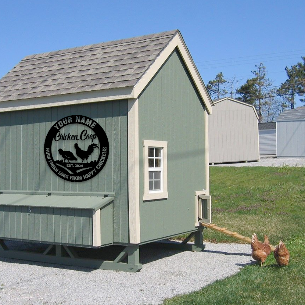 MeMate Chicken Coop Signs for Farmhouse Decoration, Hen House Decor, Metal Signs Outdoor Decor, Personalized Name Sign for Chicken Coops, 8-24 inches Large Metal Sign, Farm Sign, Housewarming Gifts