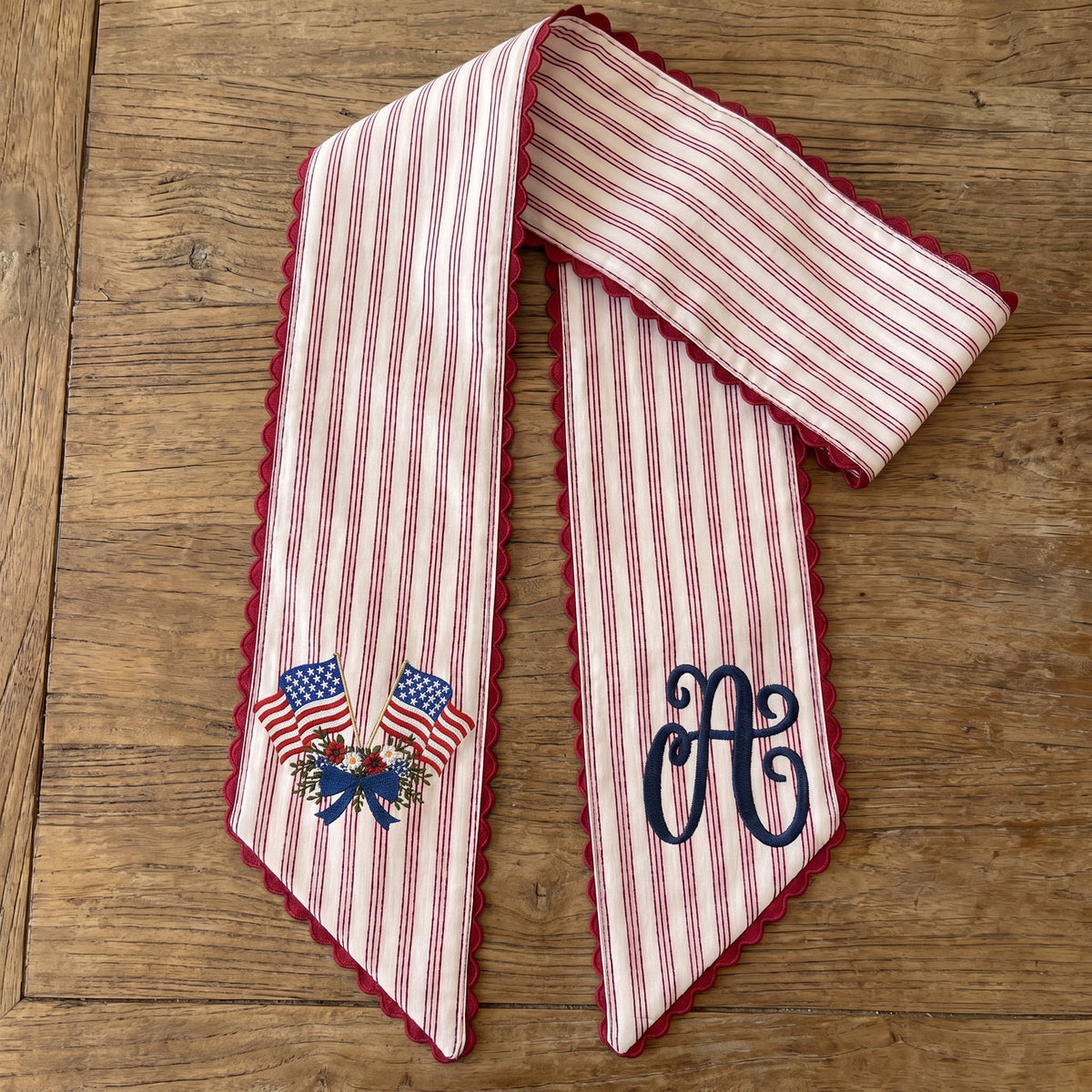 Patriotic Wreath Sash 54x5 Inch, America Wreath Sash for Front Door, Personalized Embroidered Monogram Sash, Independence Day Front Door Decor, US Flag with Bow Wreath Sashes