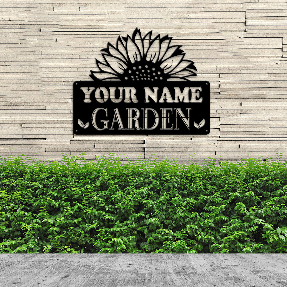 MeMate Personalized Metal Sign for Sunflower Garden, Custom Name Signs for Garden, Porch, Deck, Large Metal Garden Sign