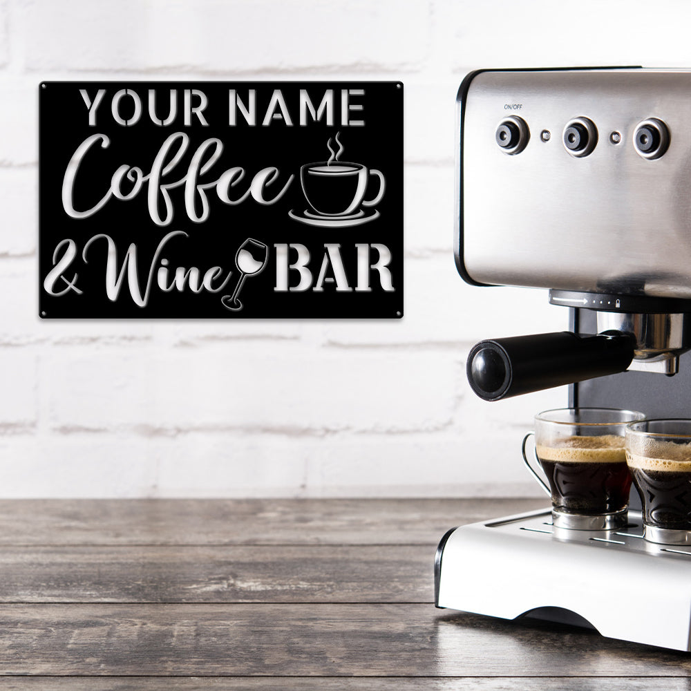 MeMate Coffee & Wine Bar Sign for Bar Decoration, Outdoor Bar Decor, Personalized Metal Sign for Coffee & Bar, Custom Name Signs for Coffee Bar, Large Metal Sign for Outside, Home Bar Gifts
