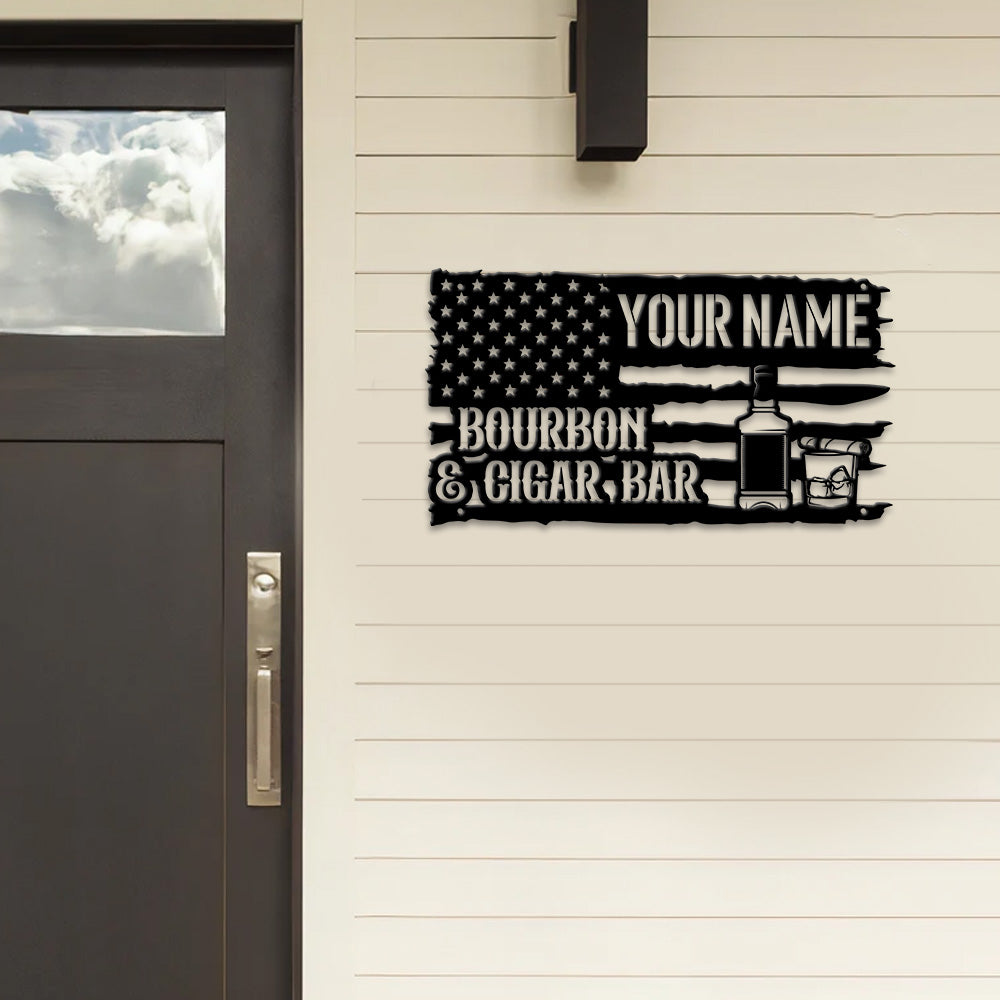 MeMate Bourbon Bar Sign for Bar Decoration, Indoor Outdoor Bar Decor, Personalized Metal Sign for Bar, Custom Name Signs for Bar, Large Metal Sign for Outside, Home Bar Gifts