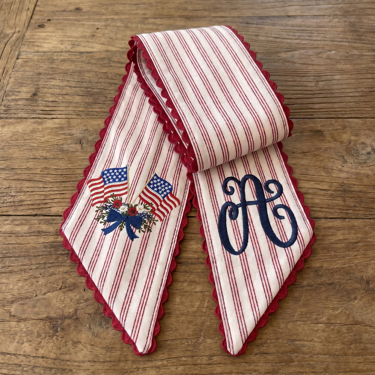 Patriotic Wreath Sash 54x5 Inch, America Wreath Sash for Front Door, Personalized Embroidered Monogram Sash, Independence Day Front Door Decor, US Flag with Bow Wreath Sashes