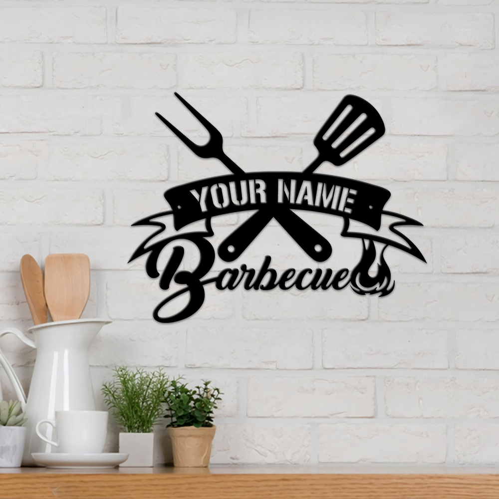 MeMate BBQ Sign, Barbecue Sign for Patio Decoration, BBQ Zone Patio Sign, Outdoor Decor, Personalized Metal Sign for Backyard, Custom Name Signs for Backyard, Large Metal Sign for Outside, Housewarming Gifts