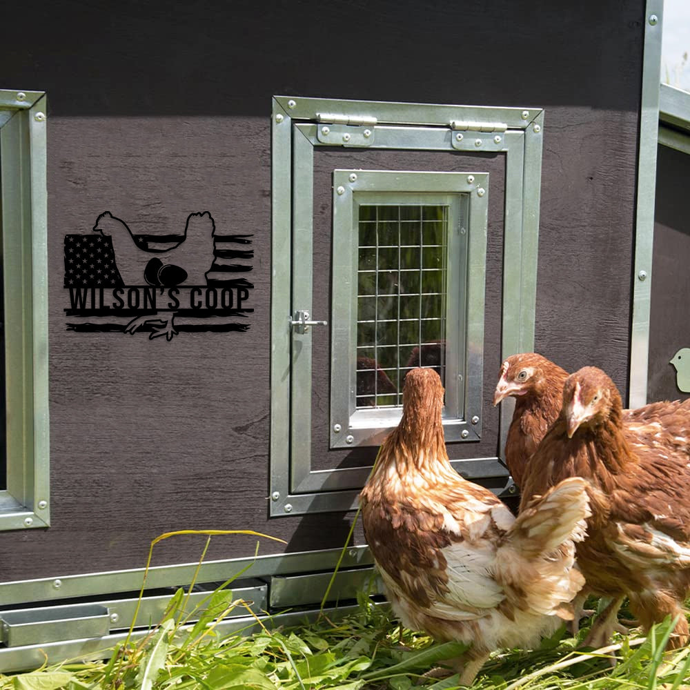 MeMate Chicken Coop Signs for Farmhouse Decoration, Hen House Decor, Metal Signs Outdoor Decor, Personalized Name Sign for Chicken Coops, 8-24 inches Large Metal Sign, Farm Sign, Housewarming Gifts
