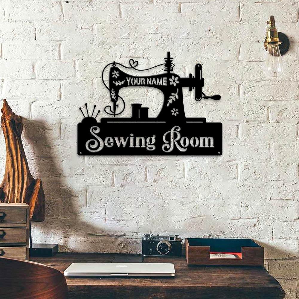 MeMate Sewing Room Sign, Custom Craft Room Décor Metal Signs for Women, Retro Style Craft Room, Personalized Sewing Door Signs, Vintage Plaque for Sewing Room, Quilting Room Decoration (Sewing)