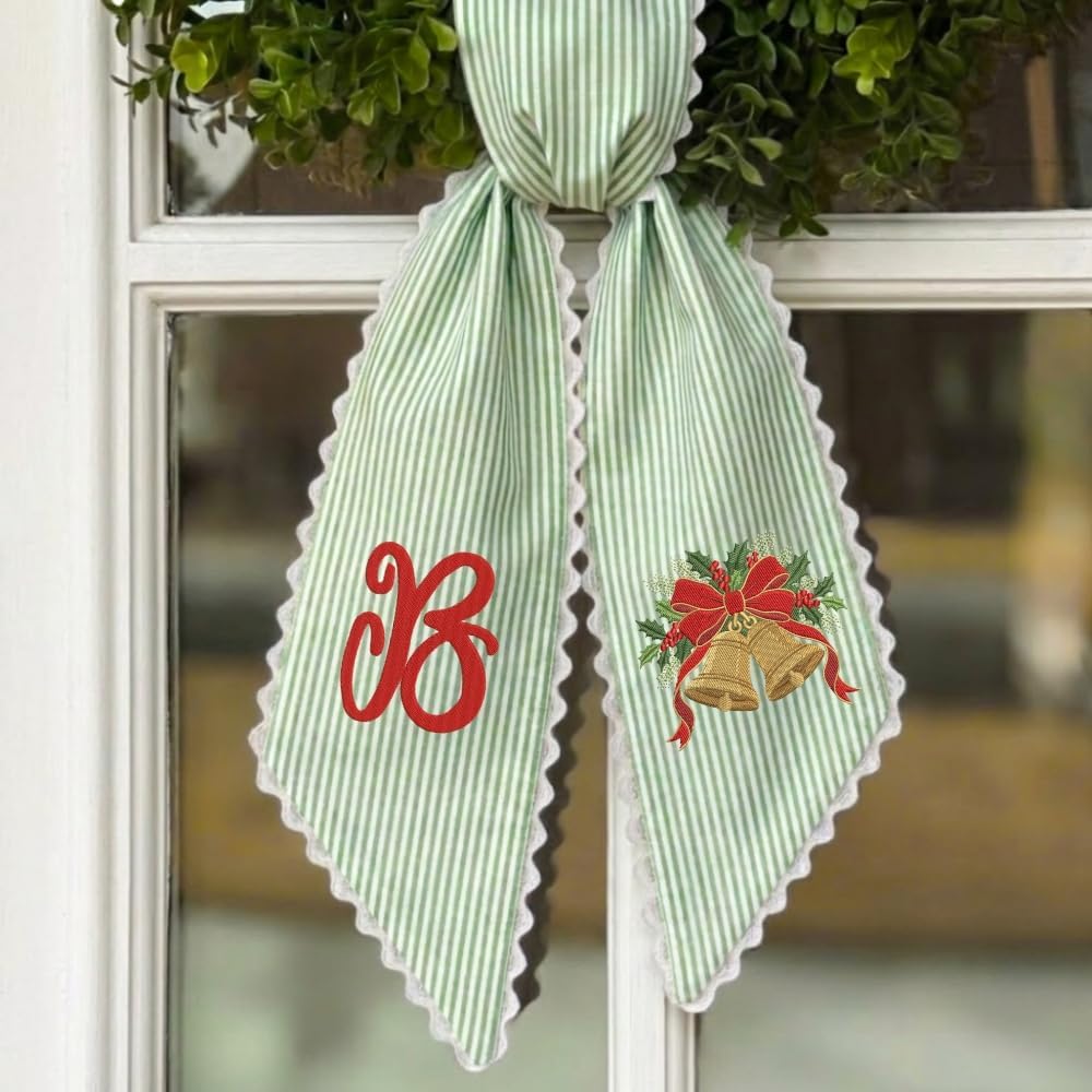 Personalized Christmas Wreath Sash, Custom Monogram Embroidery, 54x5 in - Xmas 02 — photo 6
