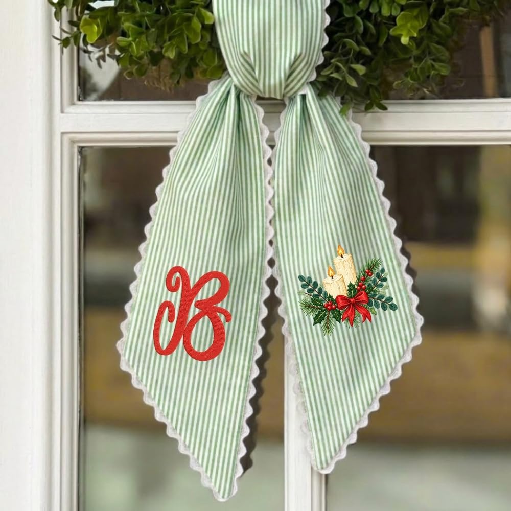 Personalized Christmas Wreath Sash, Custom Monogram Embroidery, 54x5 in - Christmas Candle — photo 5
