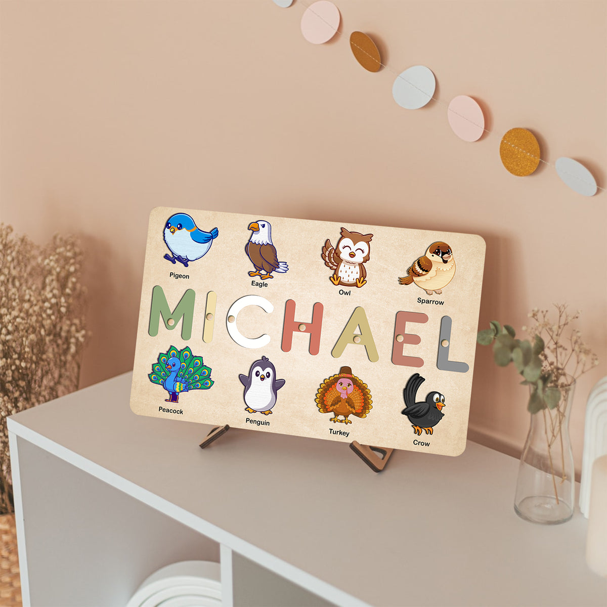 MeMate Custom Baby Puzzle, Personalized Baby Name Puzzle with Birds, Educational Gift for Learning Bird Animal, Unique Baby Gifts
