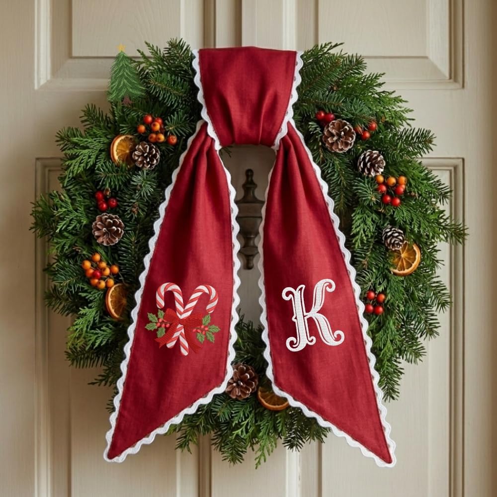 Personalized Christmas Wreath Sash, Custom Monogram Embroidery, 54x5 in - Xmas 04 — photo 2