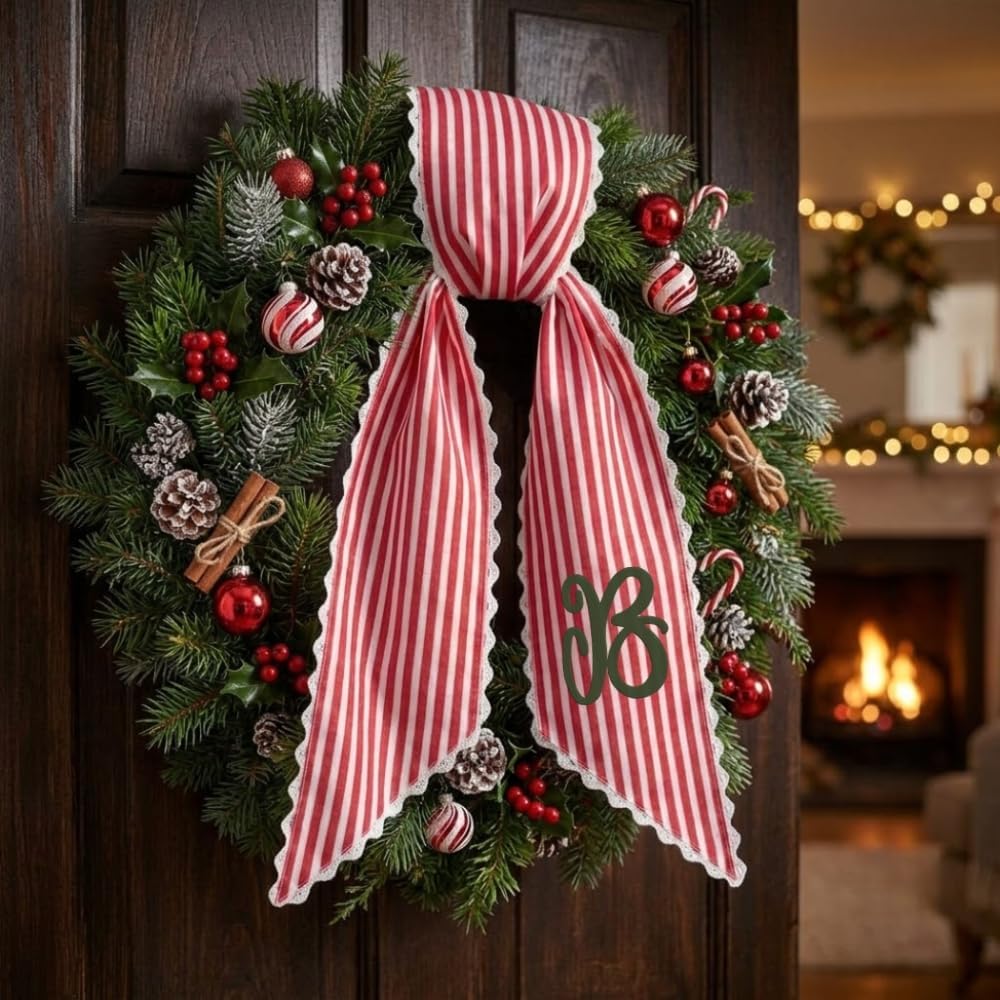 Personalized Christmas Wreath Sash, Custom Monogram Embroidery, 54x5 in - Xmas 02 — photo 7
