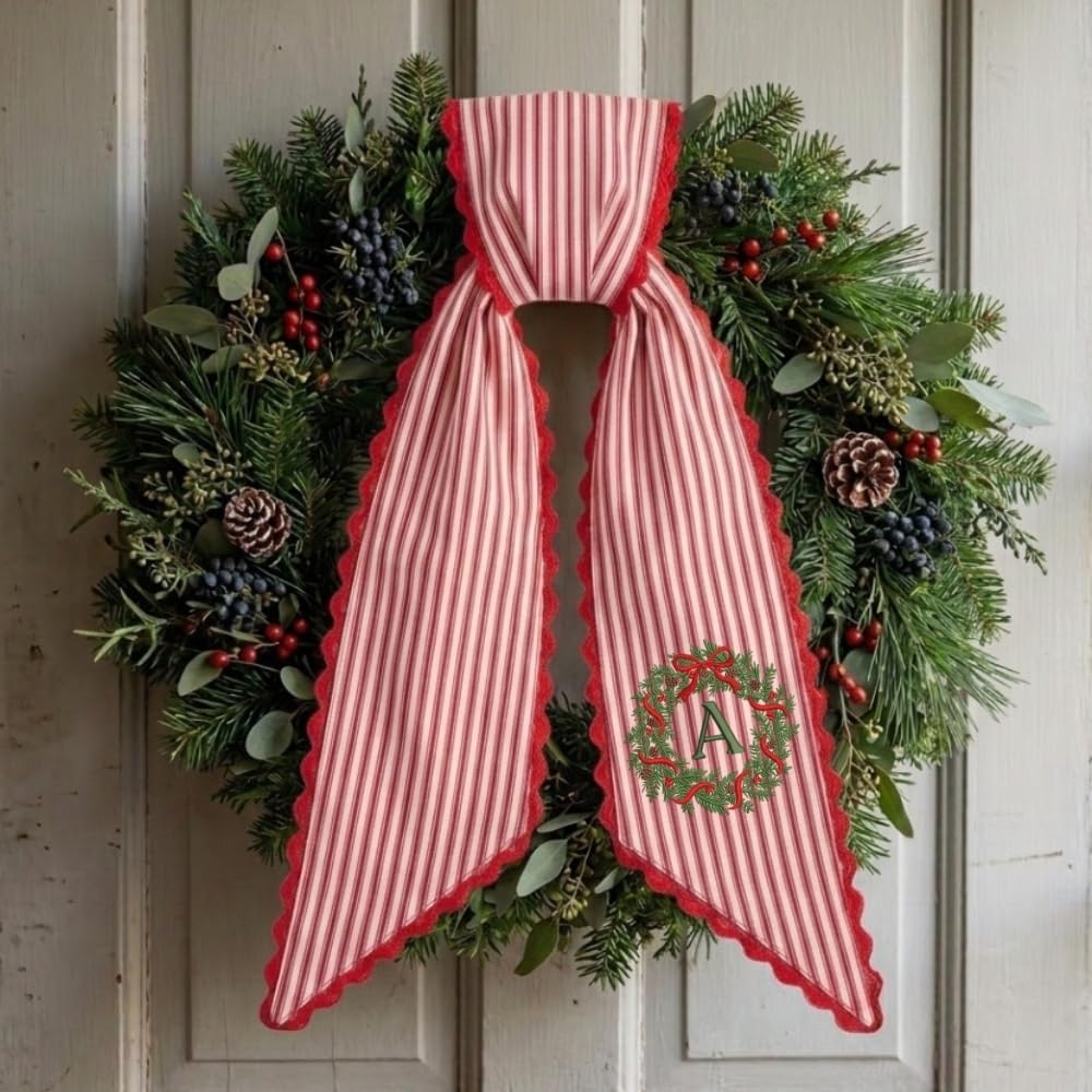 Personalized Christmas Wreath Sash, Custom Monogram Embroidery, 54x5 in - Xmas 12 — photo 1