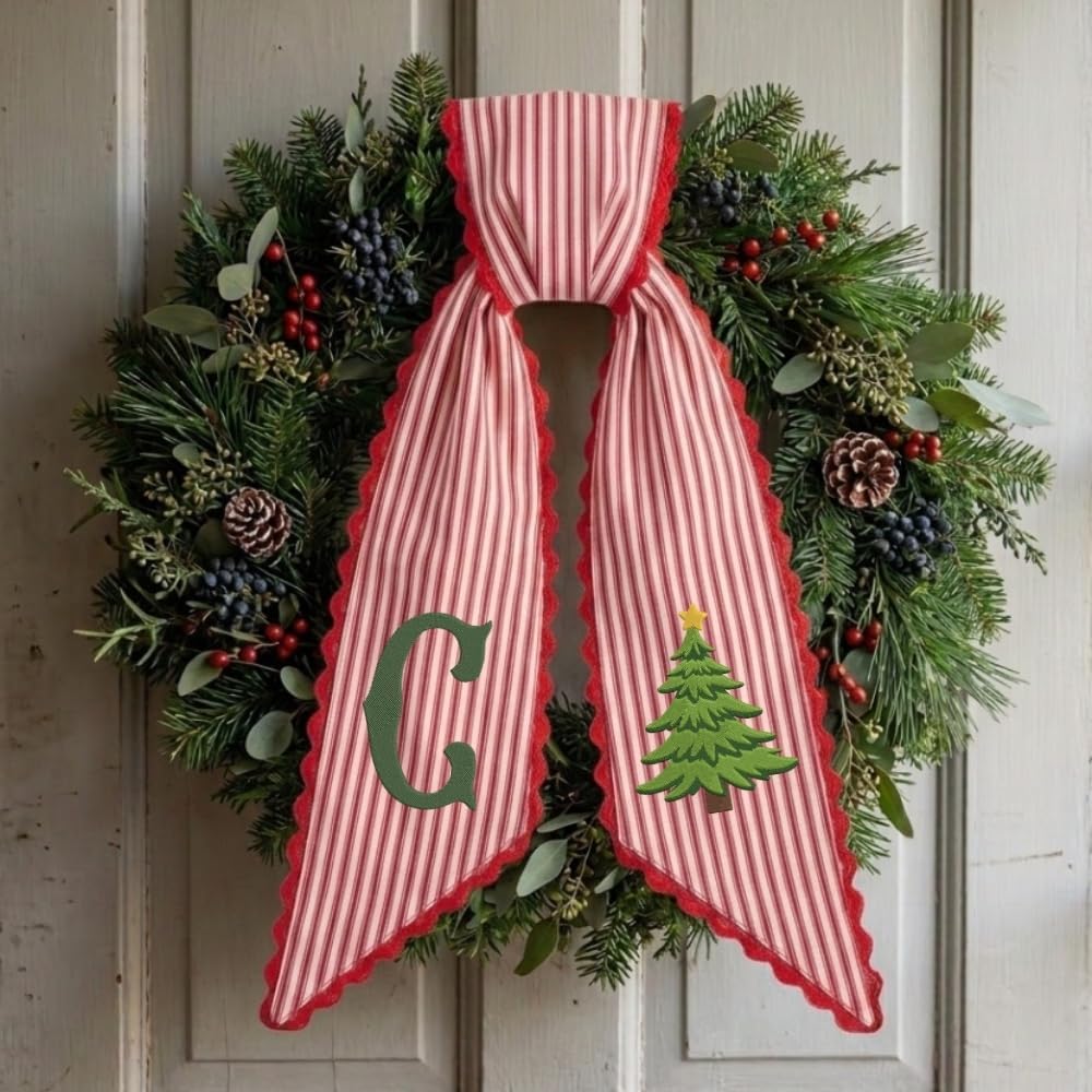 Personalized Christmas Wreath Sash, Custom Monogram Embroidery, 54x5 in - Pine Tree 01 — photo 1