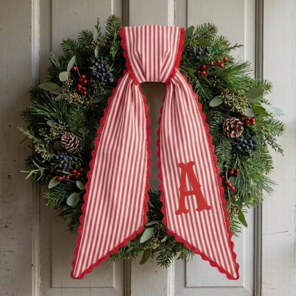 Personalized Christmas Wreath Sash, Custom Monogram Embroidery, 54x5 in - Xmas 01 — photo 1
