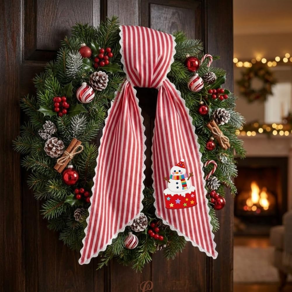 Personalized Christmas Wreath Sash, Custom Monogram Embroidery, 54x5 in - Snowman — photo 6