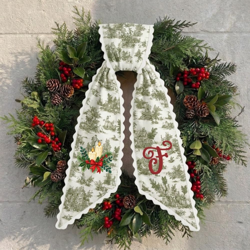 Personalized Christmas Wreath Sash, Custom Monogram Embroidery, 54x5 in - Christmas Candle — photo 7