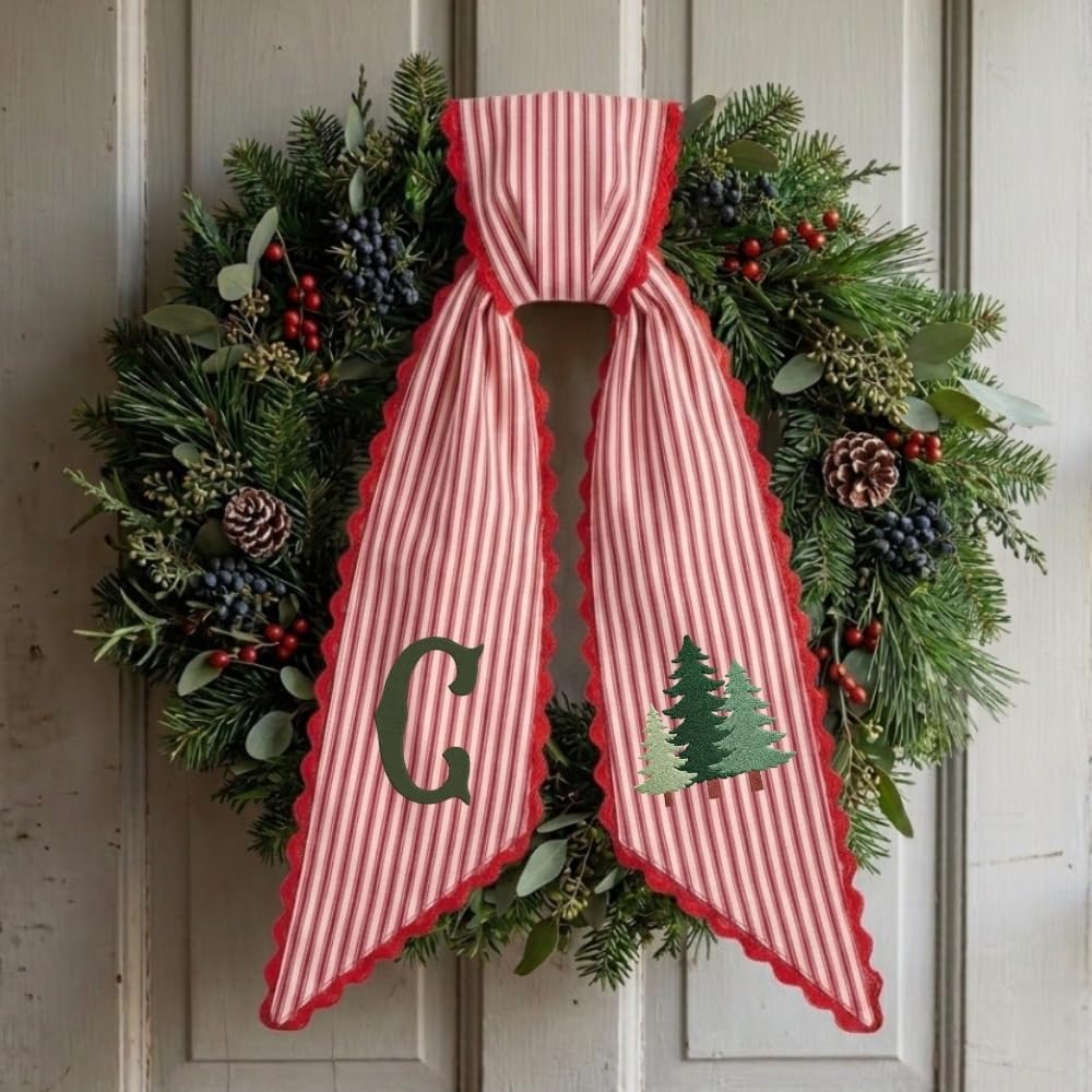 Personalized Christmas Wreath Sash, Custom Monogram Embroidery, 54x5 in - Pine Tree — photo 1