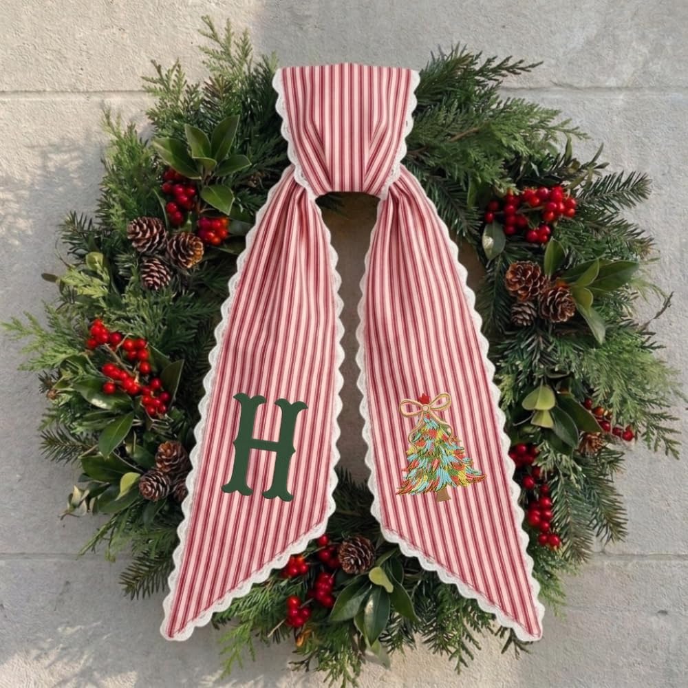 Personalized Christmas Wreath Sash, Custom Monogram Embroidery, 54x5 in - Colorful Christmas Tree — photo 4