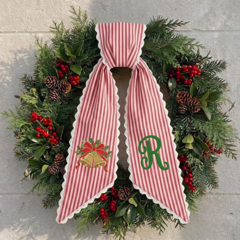 Personalized Christmas Wreath Sash, Custom Monogram Embroidery, 54x5 in - Xmas 02 — photo 5
