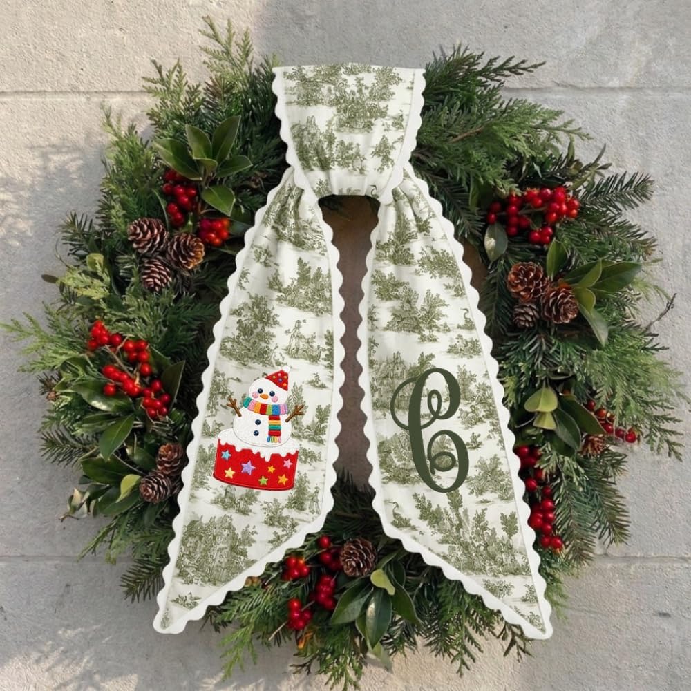 Personalized Christmas Wreath Sash, Custom Monogram Embroidery, 54x5 in - Snowman — photo 7