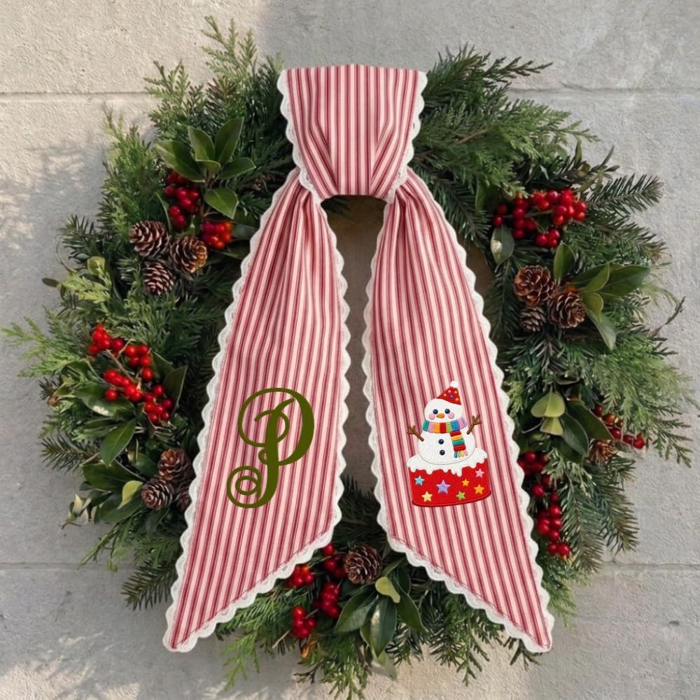 Personalized Christmas Wreath Sash, Custom Monogram Embroidery, 54x5 in - Snowman — photo 4
